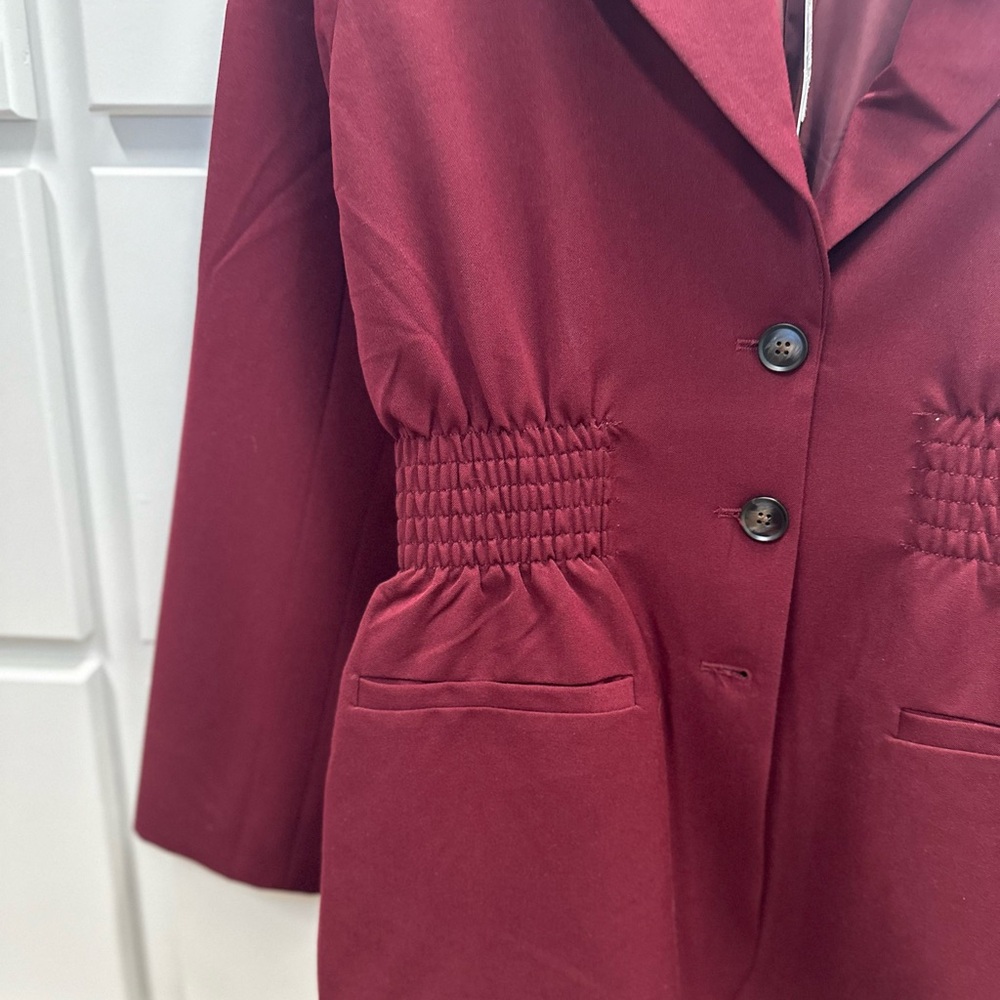 Steve Madden Burgundy Blazer with Notched Lapels and Fitted Silhouette - Picture 4 of 15